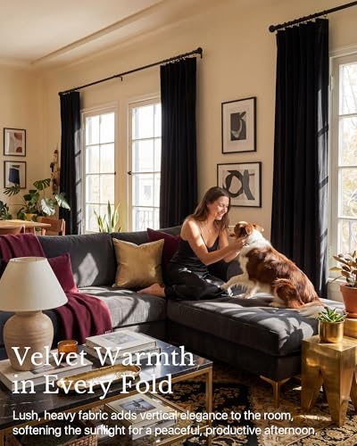 NICETOWN Velvet Black Out Curtains 90 inch Length 2 Panels, W52 x L90 | Rod Pocket & Back Tab Blackout Window Treatments Thermal Drapes Sound Reducing for Bedroom/Living Room - color: Black, size: 52"W x 90"L (Pack of 2)