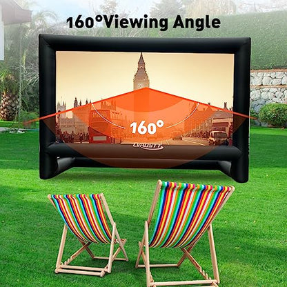 Inflatable Projector Screen, 24FT Blow Up Movie Screen Outdoor Projector, Easy Set Up One-piece Design Front & Rear Projection with Air Blower for Outside Backyard Family Movie Night Pool Party - size: 24FT