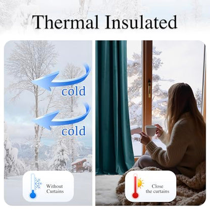 RYB HOME Teal Velvet Curtains 96 inch Length 2 Panels Set, Blackout Velvet Curtains Drapes for Light & Draft Block Holiday Decor for Bedroom Living Room Guest Room, Peacock Blue, W52 x L96 inches | Light & Draft Block, Privacy, Thermal Insulated, Holiday