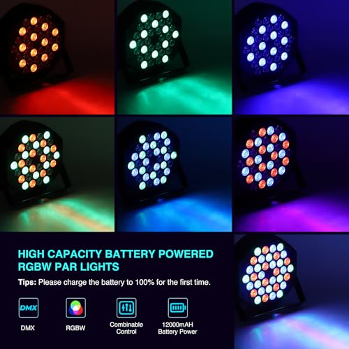 Wireless Rechargeable Par Can Lights 2 Pack Wireless Led Uplights Battery Powered Uplighting RGB 36W Stage Lighting for Events Dj Wedding Party Litake | Battery Powered RGB 36 Par Light Uplight for Event with DMX Controller Sound Activated Remote Control