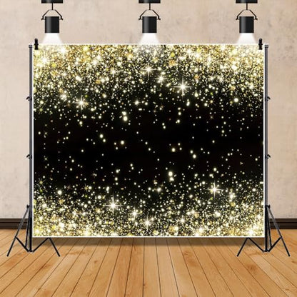 Black and Gold Backdrop 10x8ft Photo Booth Backdrops | Fabric Glitters Backdrop,Birthday,Graduation,Wedding,Prom,New Year,Retirement Party,Family Reunion,Homecoming Party - size: 10x8ft