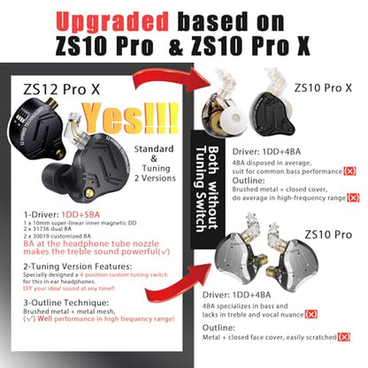 keephifi ZS12 Pro X in Ear Monitor, 1DD 5BA HiFi Wired Gaming Earbuds, ZS10 Pro X Upgraded Version IEM Earphones Earbuds with 2Pin-C Detachable Cable for Musicians, Audífonos Gamer, Audiphile