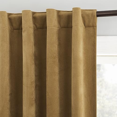 Sun Zero Hampshire Velvet Noise Reducing Thermal Extreme 100% Total Blackout Back Tab/Rod Pocket Curtain Panel, Gold, 50" W x 108" L (1 Panel) - color: Gold, size: 50"W x 108"L (Pack of 1)