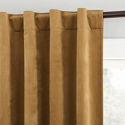 Sun Zero Hampshire Velvet Noise Reducing Thermal Extreme 100% Total Blackout Back Tab/Rod Pocket Curtain Panel, Gold, 50" W x 108" L (1 Panel) - color: Gold, size: 50"W x 108"L (Pack of 1)