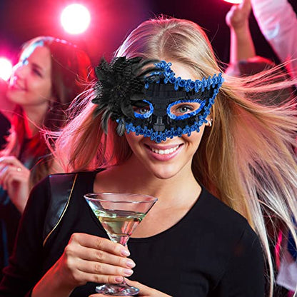 SIQUK Couple Masquerade Masks Set Venetian Party Mask Costume Mask - color: Black & Blue