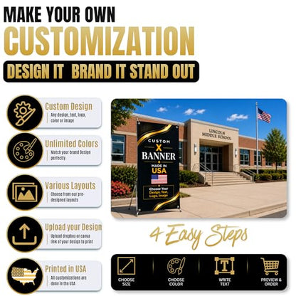custom x stand banner 30x65" custom banners personalized Printed in USA | Custom x banner stand for Display, Vertical custom banner with stand (Option)business banners and signs customize for Event - color: X Stand Banner