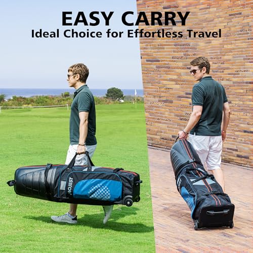Golf Travel Bags for Airlines with Wheels, Hard Case Top and 1680D Heavy Duty Oxford Protect Golf Clubs, Lightweight and Easy to Maneuver - color: Black & Red & Blue