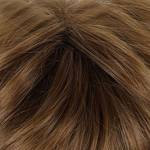 LABEAUTÉ Short Dark Brown Anime Cosplay Wig Male Men Anime Layered Unisex Heat Resistant Hair Wig with Bangs for Party and Halloween for Gift + Free Cap - color: Dark Brown