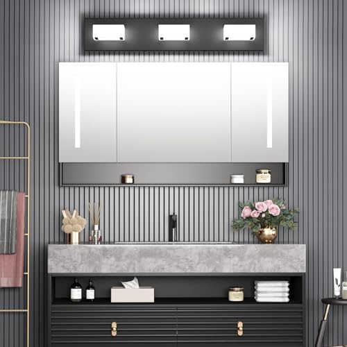 Ralbay Black Bathroom Vanity Lights 24inch Metal Acrylic LED Modern Bathroom Wall Lighting Fixtures Over Mirror Matte Black (White Light 6000K, Non-dimmable) - color: Black-White light, size: 24 inch