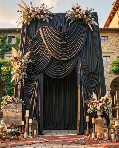 50ftx15ft Black Backdrop Curtain 10 Panels for Wedding Parties - color: Black, size: W5' x H15'(10 panels)