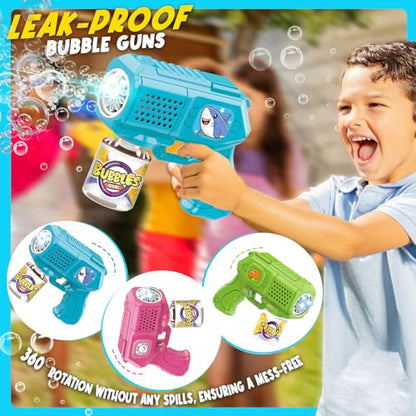 3 Pack Bubble Guns with Bubble Solution, Boys Girls Toys Gifts 3+ - color: Blue+green+pink