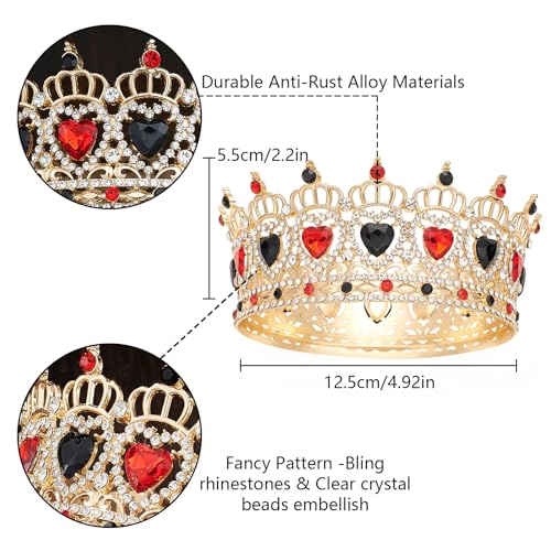 Queen Crown Rhinestone Wedding Crowns and Tiaras for Women Costume Party Hair Accessories Princess Birthday Crown Crystal Bridal Crowns - color: Gold Black+Red Crown