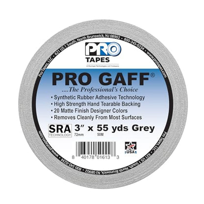3" Pro Gaff Gaffers Tape 55 yards length gray matte. Premium Heavy-Duty Gaffers Tape trusted by professional Gaffers. Made in the USA. Holds Tight, Easy to remove. (Pack of 16) - color: Grey, size: 3 in x 1980 in