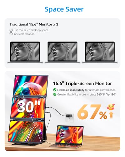 ROYY 15.6" Quad Laptop Screen Extender,FHD 1080P Double Portable Monitor with 30" Combined Display,One-Cable Connection and Driver Required,Compatible with Wins & Mac(M1/M2/ M3/M4/M5) - size: 15.6" Quad Screen Extender