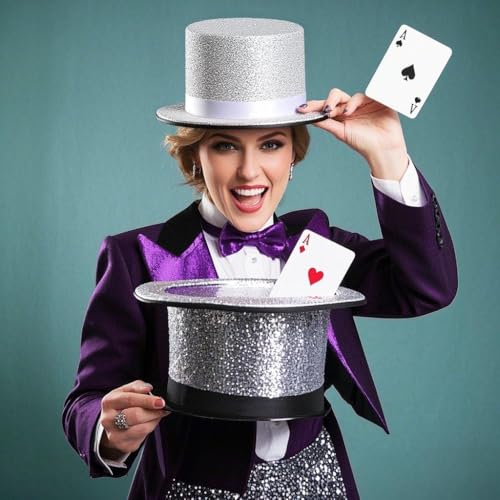 Top Hat for Men Women Adult, Magician Victorian Pilgrim Theatrical Clown Bowler Tailcoat, Cosplay Costume - color: White