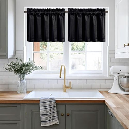NICETOWN Black Velvet Valance Curtains for Windows 16 inch Length - color: Black Series - Black, size: 52"W x 16"L (Pack of 1)
