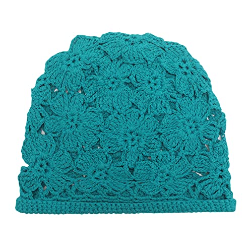 ZLYC Women Cotton Crochet Slouchy Beanie Hat Handmade Knit Summer Skull Cap | Lightweight breathable,boho casual chic look,travel photos festival party,café commute daily wear,beach concert gathering - color: Crochet Peacock Blue