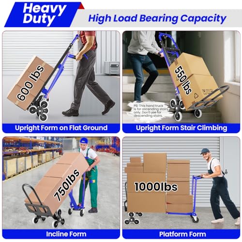 4-in-1 Stair Climbing Cart/Hand Truck Dolly,Convertible Platform Cart Blue - color: Blue-1