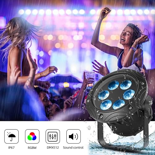 U`King LED Par Lights IP67 Waterproof Stage Lights, DMX512 Sound Activated Control RGBW Lights for Outdoor Concert Club KTV Music Show Garden Wedding