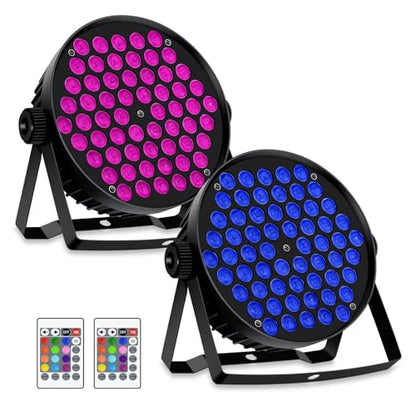LED Par Lights, 90W 60 LED RGBW 4IN1 Stage Uplights Sound Activated Auto Play by Remote & DMX Control for Events Wedding Church Party DJ Live Show DJ Stage Lighting 2 Pack