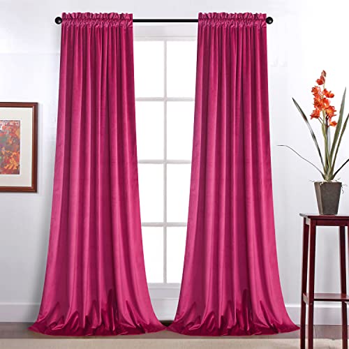 Roslynwood Velvet Berry Curtain 84 inches Long - Curtains Block Light Curtains Drapes Rod Pocket Thermal Insulated Window Treatment for Dining Room/Living Room, W52 x L84, 2 Panels - color: Berry, size: 52"W x 84"L (Pack of 2)