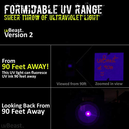 V2 385-395nm Black Light UV Flashlight | High Definition, Flood Effect, Commercial/Domestic Use, Works Even in Ambient Light, USA Stock, Engineered by uvBeast