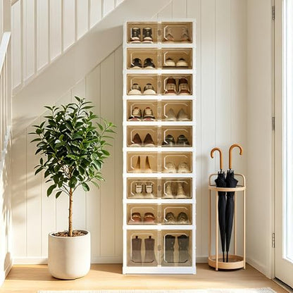Foldable Shoe Rack Set of 2, 9 Tier Collapsible Shoe Rack with Magnetic Doors, Large Capacity Clear Display Cabinet with Wheels for 18 Pairs, Apartment Entryway - size: 9 Layers-B