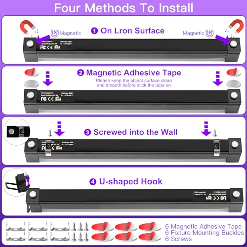 3 Pcs Black Light Bar, 12W 1ft USB Blacklight Strip Light for Glow Party, Magnetic Black Light Strip Tube, Portable LED Black Light for Fluorescent Tapestry Poster Body Paint Christmas Cabinet