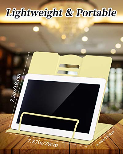 MSDADA Desk Book Stand Metal Reading Book Holder Adjustable Cookbook Holder | Documents Holder Portable Sturdy Bookstands Rest for Recipes Textbooks Tablet Music Books with Page Clips (Light Yellow） - color: Light Yellow