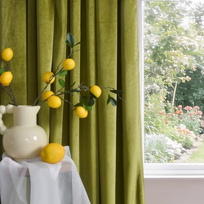 Roslynwood Olive Green Velvet Curtain 84 inch Long - Curtains Block Light Thermal Insulated Rod Pocket Window Drapes Set for Bedroom/Living Room, Olive Green, W52 x L84 inch, 2 Panels - color: Olive Green, size: 52"W x 84"L (Pack of 2)