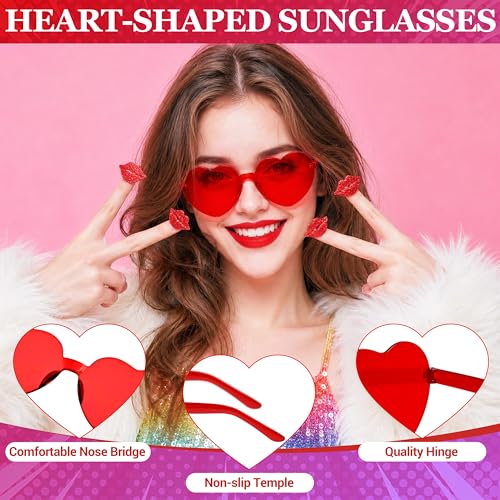 Short Bob Straight Hair Wigs with Bangs, Heat Resistant Fiber Hair, Heart-shaped Glasses for Women (Red) - color: Red