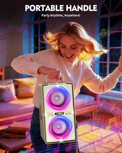 YIER Bluetooth Speaker, 240W Peak Loud Party Speaker with Big Bass, 20H Playtime, TWS, BT5.3, Large Portable Wireless Boom Box with LED Light for Outdoor Backyard Beach Home (Leather White) - color: Leather White