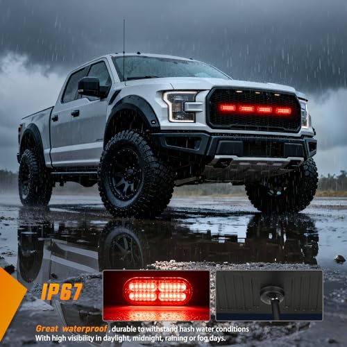 Nilight 4PCS 24LED Red Strobe Light 12V/24V Grille Surface Mount | Hazard Safety Warning Light with Sync Feature for Car Truck Camper Side Marker Aluminum Alloy Base Emergency Lights - color: Red