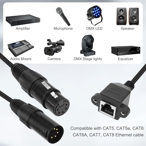 XMSJSIY XLR to RJ45 Adapter Cable DMX 5 Pin XLR Male &Female to RJ45 Female | Network Ethernet Connector Extension Cable Compatible with DMX-CON Controller Series, RGB Tube Light, Mixer - 30CM/11.8inch