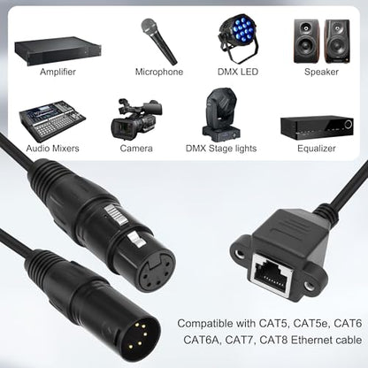 XMSJSIY XLR to RJ45 Adapter Cable DMX 5 Pin XLR Male &Female to RJ45 Female | Network Ethernet Connector Extension Cable Compatible with DMX-CON Controller Series, RGB Tube Light, Mixer - 30CM/11.8inch