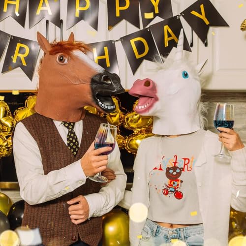 CreepyParty Horse Head Mask for Adults, Natural Latex Horse Costume Mask for Halloween Parties and Cosplay, Brown