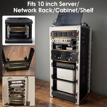 10 inch Rack PDU, 8 Outlets, 15A, 125V, 1875W, Metal Case | Heavy Duty, 4 Front & 4 Rear Outlets, 15A Overload Switch, 1U RackMount, Rear Power Cord, Ideal for 6U+ Mini Server Rack