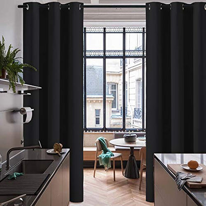 RYB HOME Room Divider Curtains Blackout Window Curtain for Bedroom - color: Black, size: 60"W x 108"L (Pack of 1)