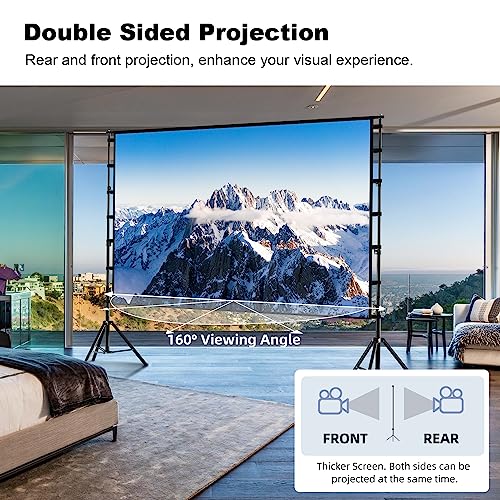 Wootfairy 150inch Outdoor Projector Screen with Stand Portable Wrinkle-Free | Foldable 16:9 4K HD Front Rear Large Projection Movie Screen with Carry Bag for Indoor Backyard Family Theater Camping Cinema