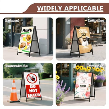 A Frame Sign 24x36 Inch Sandwich Board, Heavy Duty Double-Sided Folding Sidewalk Signboard, Slide-in Steel Metal Frame Sign Display Holder for Outdoor & Indoor Street Poster, Businesses, Advertising