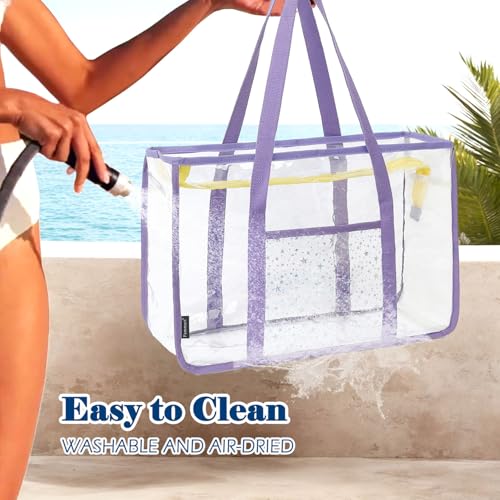 Fammart Clear Beach Bag for Women, Large Pool Tote Cruise Vacation Essentials - Zipper Closure, Waterproof, Sandproof - color: Purple