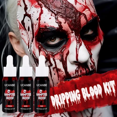 UCANBE 3PCS Halloween Dripping Fake Blood Makeup Kit Realistic Blood Drops Body Paint Washable Fake Blood Set For Zombie Vampire Clown Monster Clothes Costume Cosplay SFX Special Effects Makeup 90ML - color: Set1