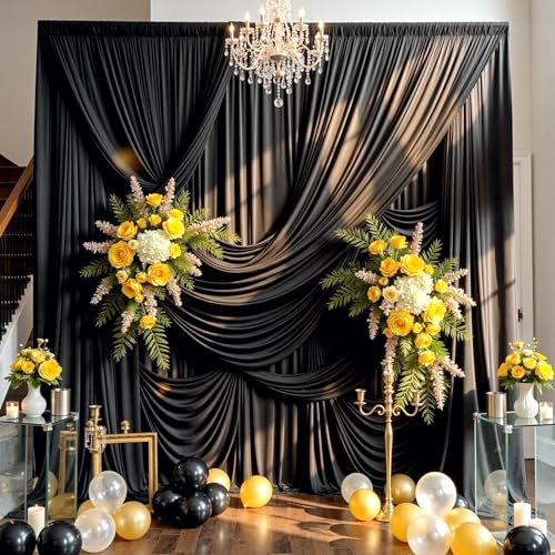 10ft×15ft Black Backdrop Curtain for Wedding Parties - color: Black, size: W5' x H15'(2 panels)