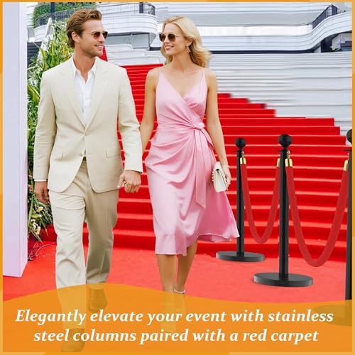 4Pcs Stanchions Post and Velvet Ropes, Crowd Control Barriers with Weighted Base, Red Carpet Runner Poles, Retractable Safety Barriers for Party, Wedding, Theater, Event, Hotel - color: Black, size: without Red Carpet
