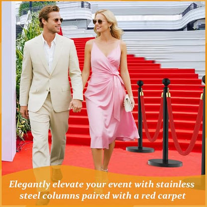 4Pcs Stanchions Post and Velvet Ropes, Crowd Control Barriers with Weighted Base, Red Carpet Runner Poles, Retractable Safety Barriers for Party, Wedding, Theater, Event, Hotel - color: Black, size: without Red Carpet