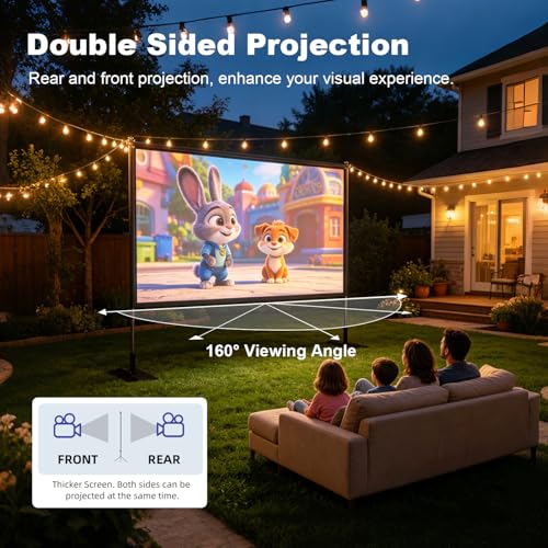 Wootfairy 120inch Portable Projector Screen Stand Heavy Iron Plate Base | Foldable Wrinkle-Free 16:9 4K Front/Rear Projection Movie Screen with Carry Bag for Indoor Outdoor Sport Game Viewing Camping