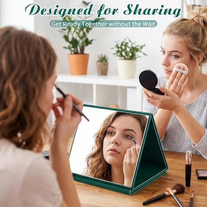 3 Way Foldable Full Body Mirror Portable Travel Fitness, Dark Green - color: Dark Green