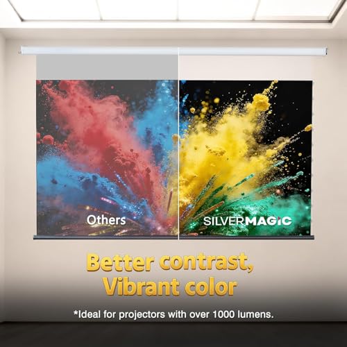 ALR Tensioned Motorized Projector Screen by SilverMagic - Tab Tensioned and Modern Design Gray Screen with White Aluminum case for Home Theater/Living Room/Patio/Office/Classroom - 100 inch 16:9