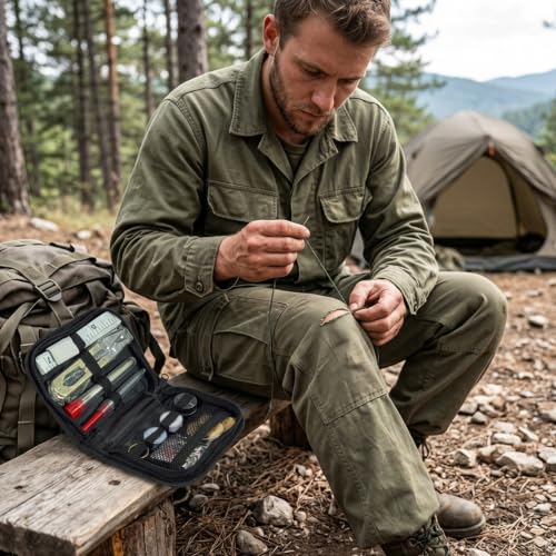 Army Sewing Kit for Adult Men Military Survival Emergency Sewing Kit Button | Black Army Sewing Kit, Military Survival Emergency Sewing Kit Travel with Buttons Nylon Portable Small Travel Field EDC - color: Black