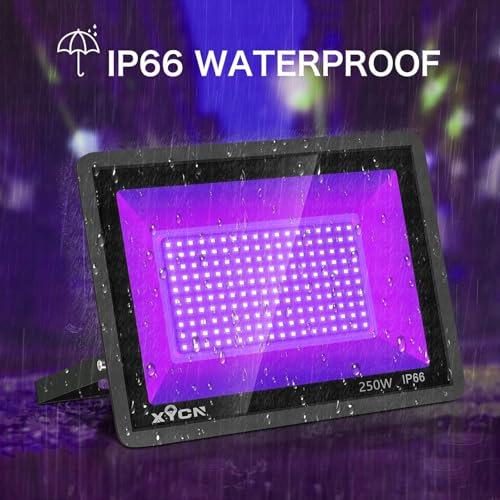 XYCN 4 Pack 250W LED Flood Black Lights,395nm to 405nm UV Outdoor Flood High Power Blacklight Light with Plug in, IP66 Waterproof Large Black Light Spotlight for Glow Party Large Space, Halloween - color: 4pack 250w Led Black Light